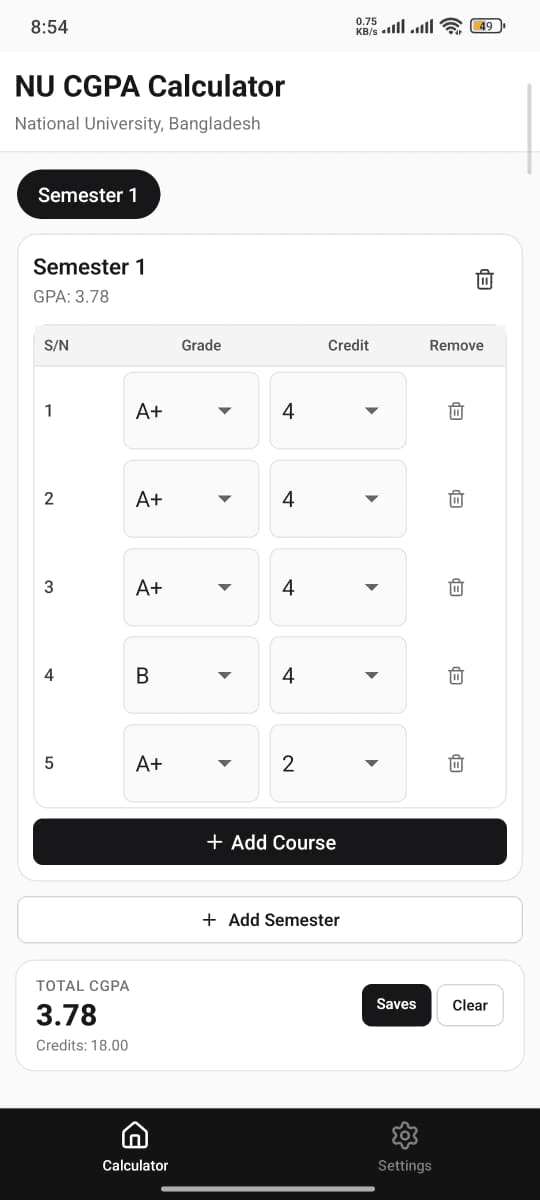 NU CGPA Calculator Screenshot 3