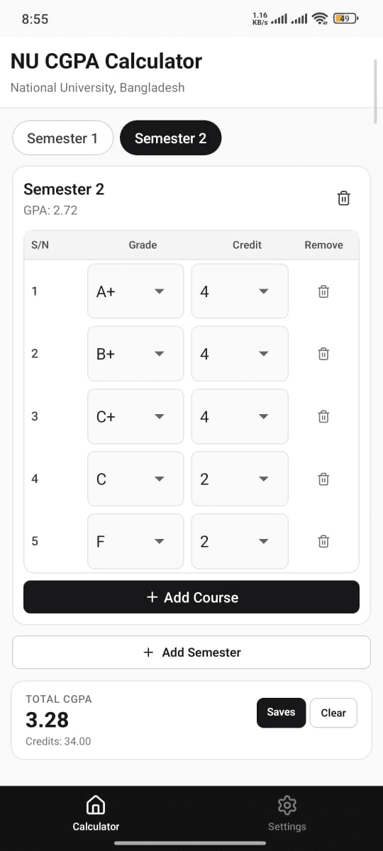 NU CGPA Calculator Screenshot 4