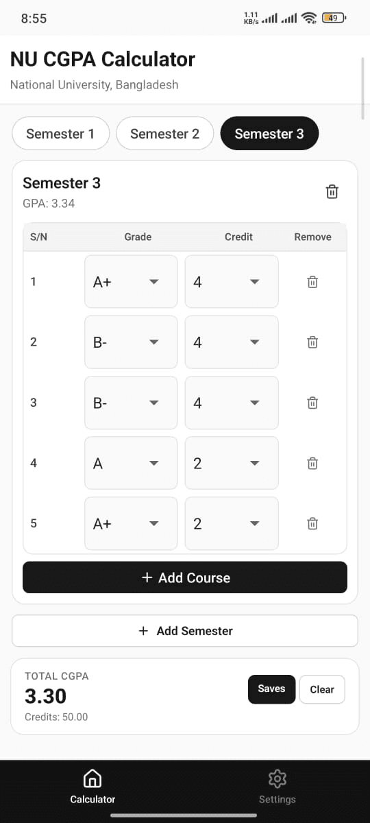 NU CGPA Calculator Screenshot 5