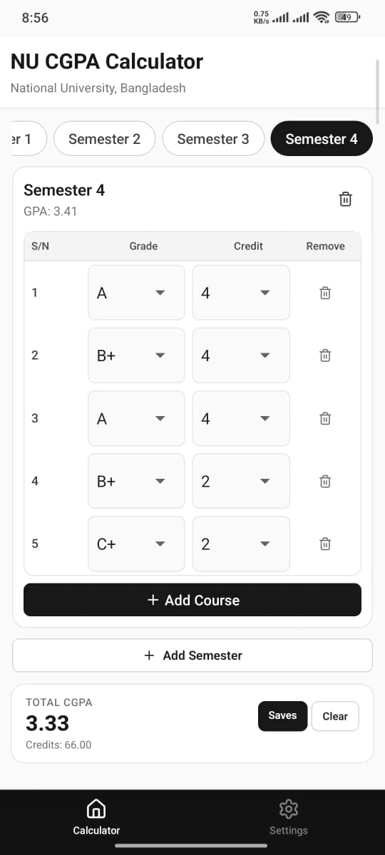 NU CGPA Calculator Screenshot 6