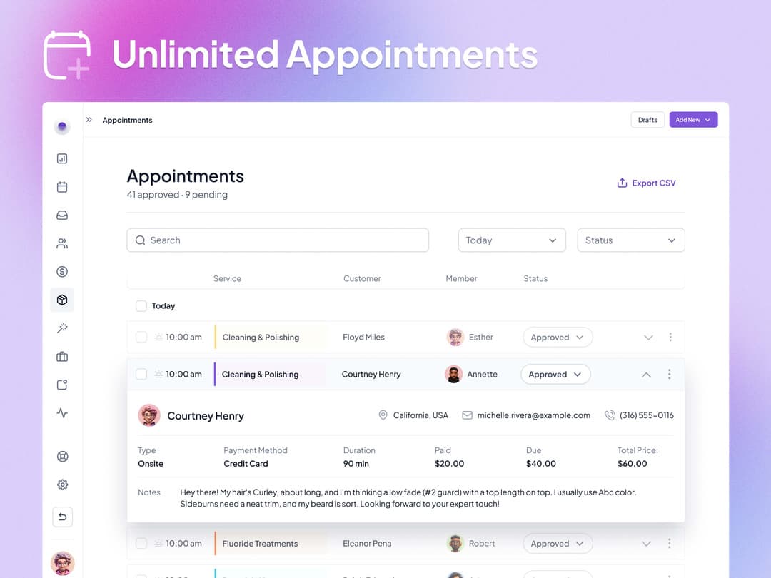 PreBook appointment management dashboard with booking calendar and scheduling interface