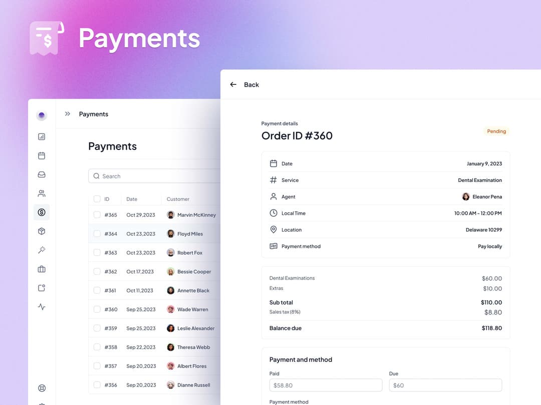 PreBook payment processing and order management interface